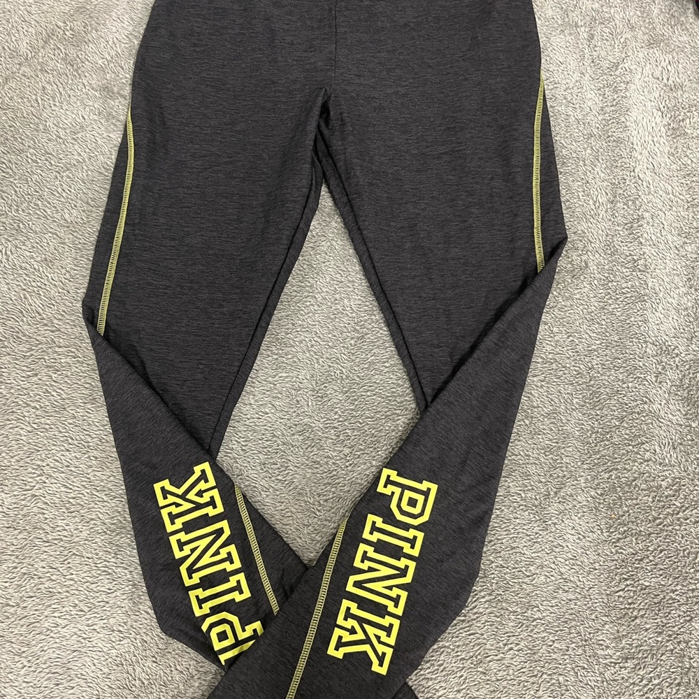 Gray Leggings with Yellow PINK Logo